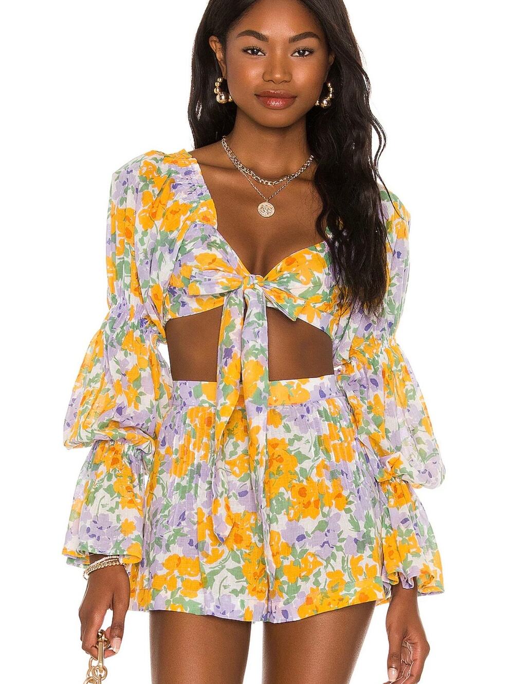 TULAROSA Lydia Floral Crop Top Short Set XS